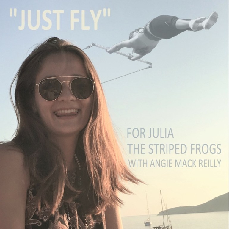 photo of Julia, text reads Jusy Fly for Julia The Striped Frogs with Angie Mack